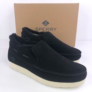 Sperry Mens Moc Sider Black Suede Lined Slip on Boots Shoes STS23724